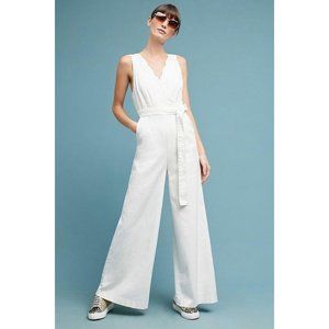 Chino by Anthropologie Women's Sz. 6P White Scalloped Wide Leg Jumpsuit